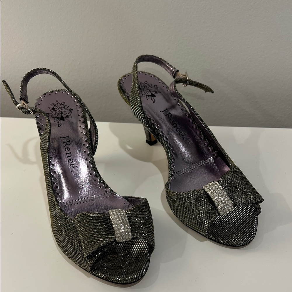 J. Reneé Dayna Glimmer Fabric Peep Toe Slingback Heels Dress Shoes Size 5.5